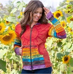Greater Rainbow Colorful Embroidered Patchwork Hippie Jacket Size Medium - Picture 1 of 10