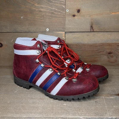 复古 Dunham Tyroleans 红色蓝色白色麂皮绒远足靴 Vibram 女式 7 码 — 第 1/4 张图片