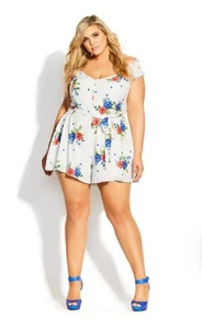 City Chic Playsuit Size Small Poppy Floral Playsuit With Tie Belt - Picture 1 of 13