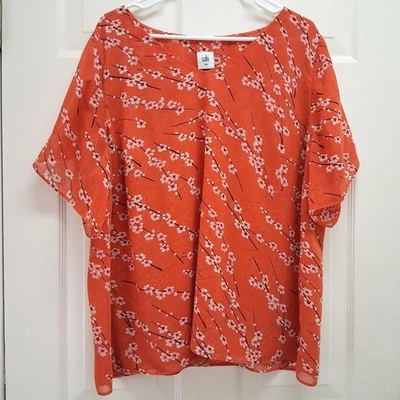 Top Cabi Flor de Cerezo Manga Dividida Naranja XXL Floral Transparente Boho Cottagecore Foto 1 de 4