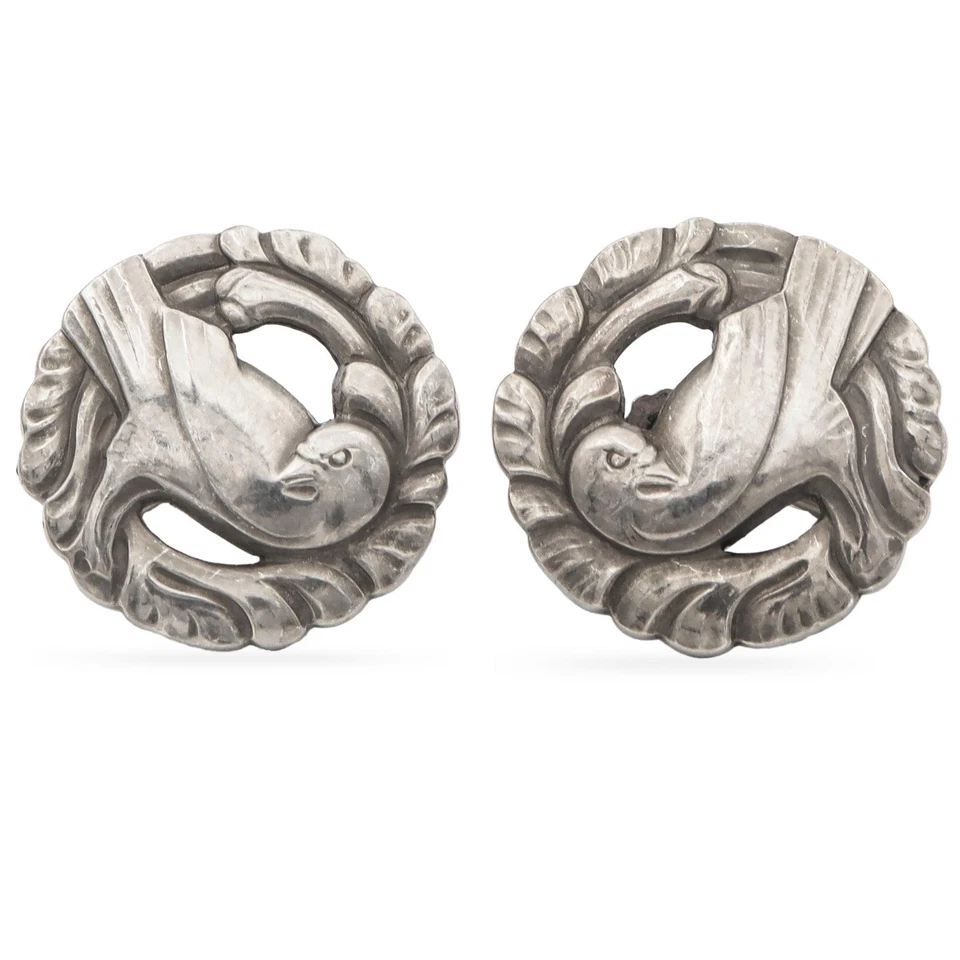 Brincos vintage Georg Jensen Dinamarca prata esterlina #66 design pomba - Imagem 1 de 4