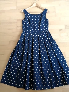 VGC LINDY BOP Size 10 12 Navy Polka Dot Swing Dress Vintage 40's 50's Style - Picture 1 of 9