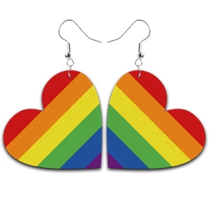 Pendientes colgantes de corazón arco iris coloridos joyas a rayas - Imagen 1 de 3