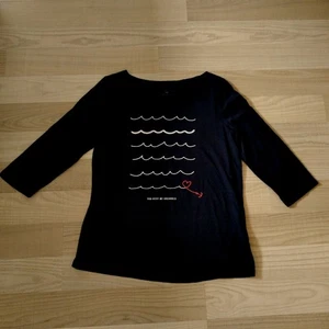 Tom Tailor Bluse Shirt blau Wellen-Shirt mit Herz 3/4 Arm Gr. L topp Zustand!!! - Bild 1 von 5