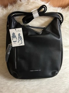 French Connection Thorn Slouchy Convertible Backpack Bag NWT Black Faux Leather - Picture 1 of 11