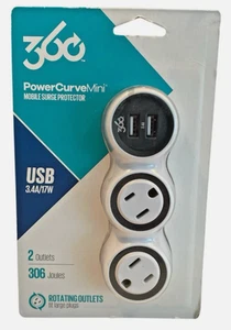 Mini protector contra sobretensiones Powercurve eléctrica 360 con 2 tomas giratorias y 2 USB - Imagen 1 de 7