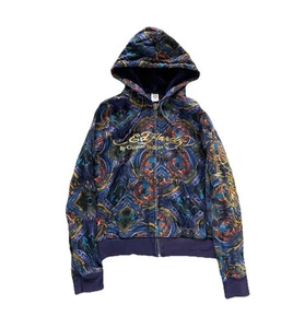 Ed Hardy By Christian Audigier Women’s Y2K Dead Or Alive Koi Fish Hoodie Sz M - Picture 1 of 5