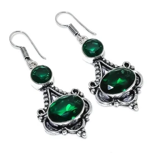 Chrome Diopside Gemstone Handmade 925 Sterling Silver Jewelry Earrings Size 2" - Picture 1 of 1