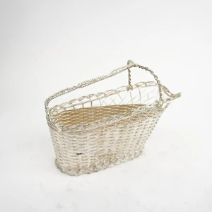 VINTAGE MCM SILBERDRAHT GEFLOCHTEN KORB WEIN TRÄGER CADDY METALL - Bild 1 von 1