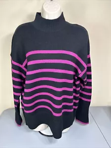 Philosophy Damen Pullover Schwarz Rosa Streifen Medium Rollkragen Ripp Neu - Bild 1 von 10