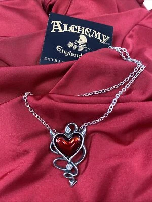 Collar Colgante Corazón Diablo Alquimia Gótico ULFP20 Cristal Cuernos Rojos EN MANO Foto 1 de 4