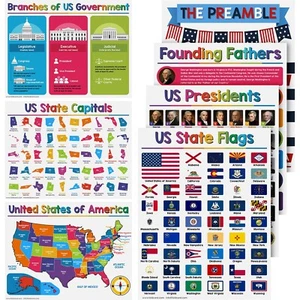 USA American Bundle - 7 pädagogische Poster Lernkarte Klassenzimmer Heimschule - Bild 1 von 9