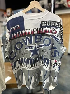 Vintage Dallas Cowboys Tshirt Size - XL 1993 Super Bowl XXVIIChampion AOP - Picture 1 of 9