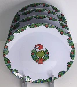 4 Dinner  Plates Dr. Seuss The Grinch Christmas Wreath Melamine 10.5" New - Picture 1 of 8