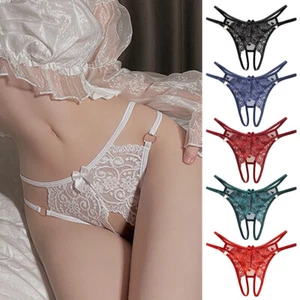 Women's Lace Panties Crotchless Underwear Thongs Lingerie G-string Floral Briefs - Picture 1 of 22