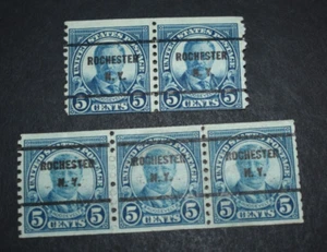 5 - 1923 US Stamps Sc #602 - 5 Cent Coil Precancel - Rochester, NY - Used. b - Picture 1 of 2