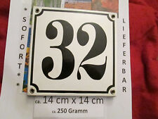 Hausnummer Emaille Nr. 32 schwarze Zahl auf weißem Hintergrund 14cm x 14cm .....
