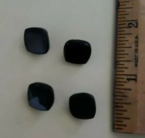4 square black Vintage Czech glass buttons