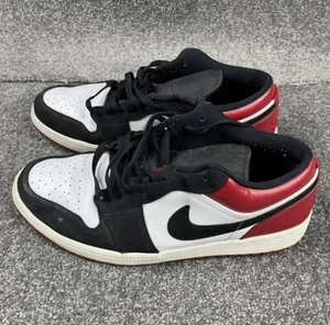 Nike Air Jordan 1 Low Black Toe Mens US 12 Black Red Retro Casual Sneakers MJ - Picture 1 of 20