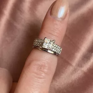 14k White Gold Pave CZ Wedding Engagement Ring Set - Picture 1 of 7