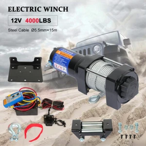 4000LBS Winch ATV UTV 12V Electric Off Road Steel Cable w/ 4-way Roller Remote - Picture 1 of 13
