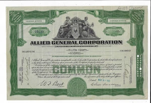 NEW YORK 1931 Allied General Corporation Stock Certificate Utilities - Picture 1 of 2