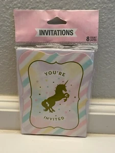 Unicorn Sparkle Birthday Party Postcard Style Invitations Set of 8  - Picture 1 of 2