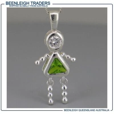 Sterling Silver GEM BEAD BABY Girl CHARM Peridot Green Stone August Brand New - Image 1 of 4
