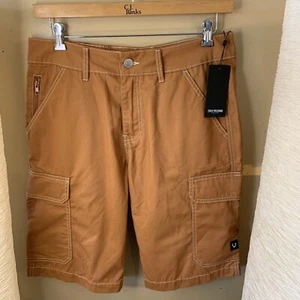 TRUE RELIGION World Tour Zip Pocket Cargo Tan Mens Long Shorts Sz 34 NWT NEW - Picture 1 of 7