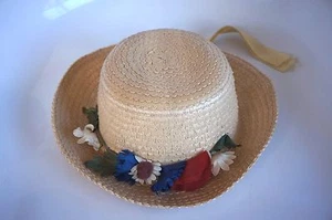GIRLS VINTAGE STRAW? HAT WITH FAUX FLORAL TRIM - Picture 1 of 3