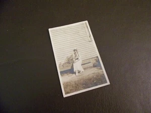 Vintage Black & White Photograph Of Young Lady Sitting On Bench - Picture 1 of 3