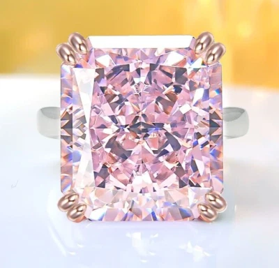 16ct Luxury Elegant Pink Diamond Ice Cut Rectangular 18K Gold Vermeil Ring - Image 1 of 4