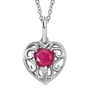 African Ruby Sterling Silver Heart Pendant in Platinum Overlay Steel Chain - Picture 1 of 7