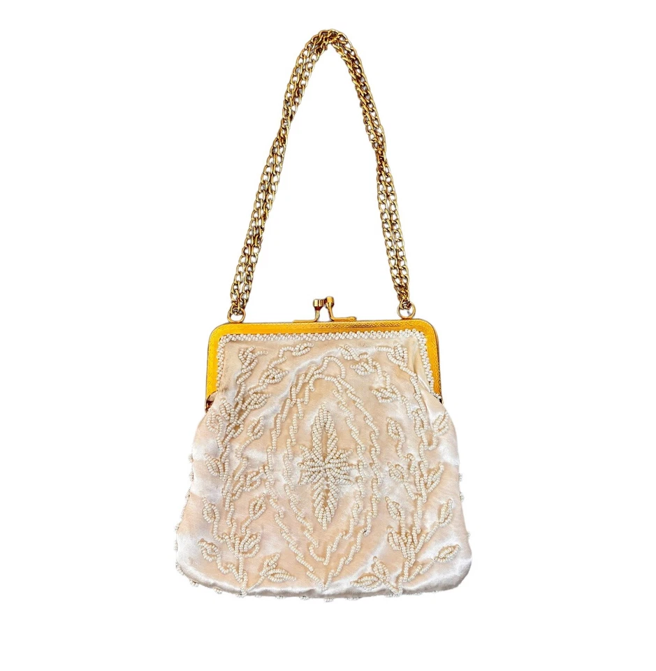 Vintage Walborg Ivory Beaded Handbag Purse Wedding Formal  Retro Old Hollywood - Image 1 of 4