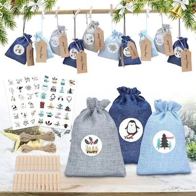 Adventskalender Stoffsäckchen Weihnachtskalender Tüten 24Pcs Jutesäcke - Bild 1 von 4