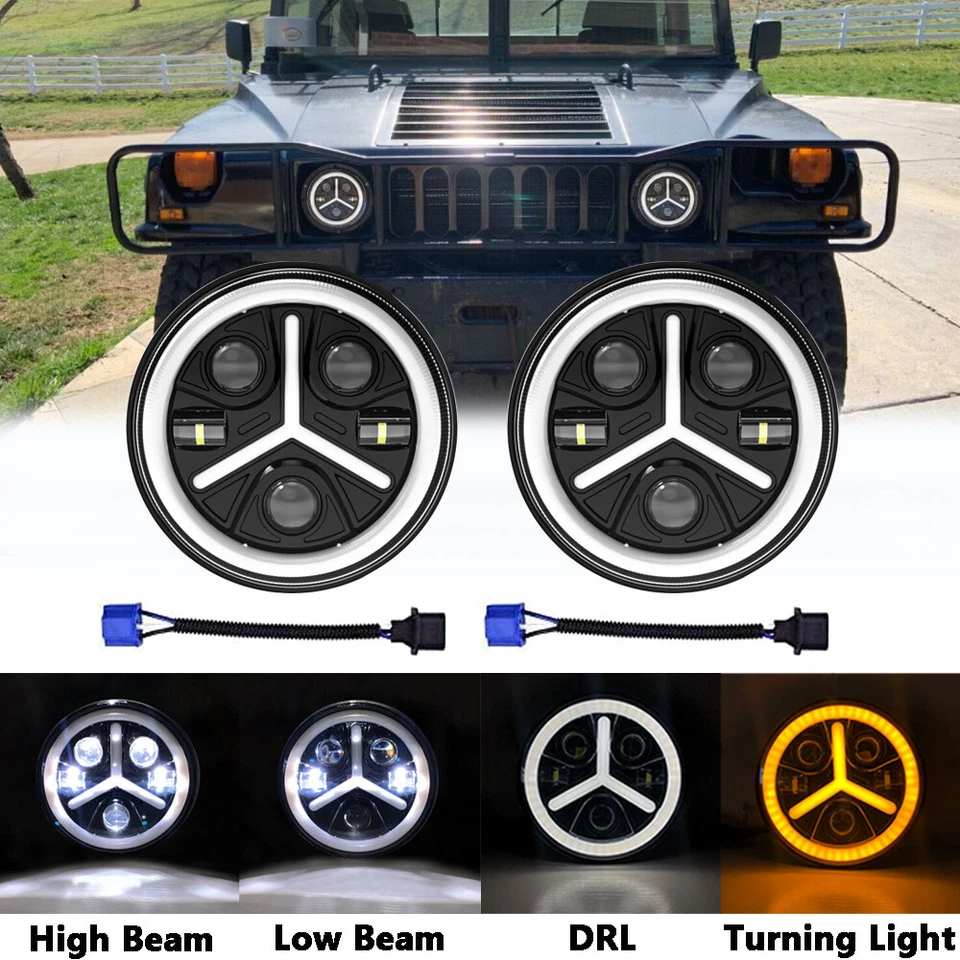 Пара 7-дюймовых круглых светодиодных фар Hi-Lo для Jeep Wrangler JK AM General Hummer92-01 - Изображение 1 из 4