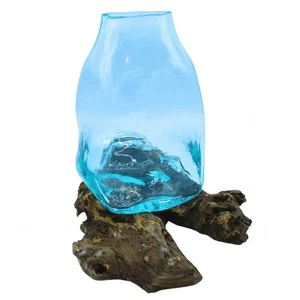 Large Molten Glass Vase on Wood - Picture 1 of 3