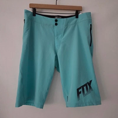 Pantalones Cortos Fox Indicator Carreras Bicicleta de Montaña Verde Azulado Pantalones Cortos Para Hombre Talla 36 Logo Foto 1 de 4