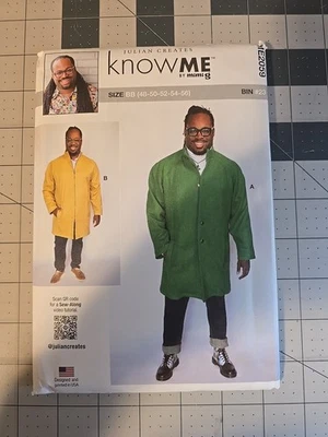Julian Creates Know Me 2059 sewing pattern, Men's Coat, Sizes 48-56  UNCUT - Image 1 of 2