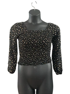 Art Class Girl's Black Floral Print Smocked Long Puff Sleeve Blouse Size Large - Picture 1 of 5