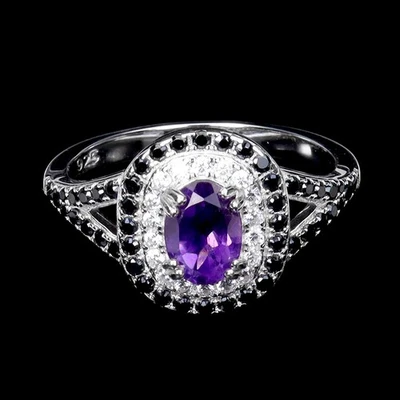 Anel de prata esterlina 925 oval ametista 7x5mm pedra preciosa espinélio tamanho 7 - Imagem 1 de 4