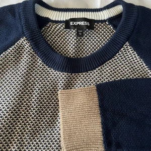 Express Mens Cotton Sweater Size X-Large Navy  Camel Long Sleeve EUC - Picture 1 of 4