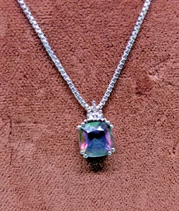 Princess Cut 1.2 Carat Mystic Topaz Solitaire Pendant, 10K White Gold, JWBR - Picture 1 of 8