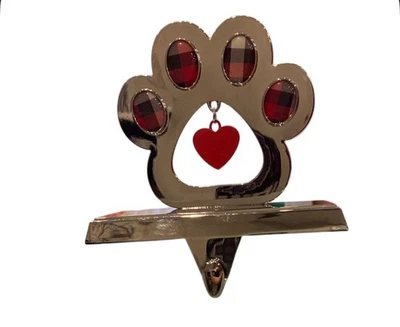 Medias cuadradas St. Nicholas con estampado de pata de perro cachorro a cuadros plata corazón rojo Foto 1 de 4