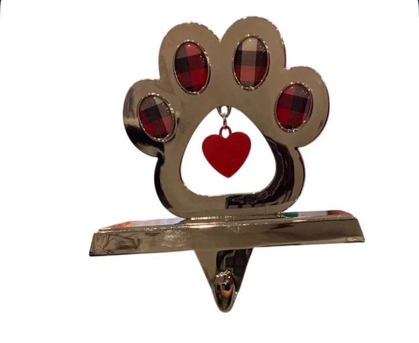 Medias cuadradas St. Nicholas con estampado de pata de perro cachorro a cuadros plata corazón rojo Foto 1 de 4