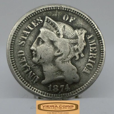 1874 Three-Cent Piece, 3 Cents Nickel, Damaged - #C53703NQ - Image 1 of 2