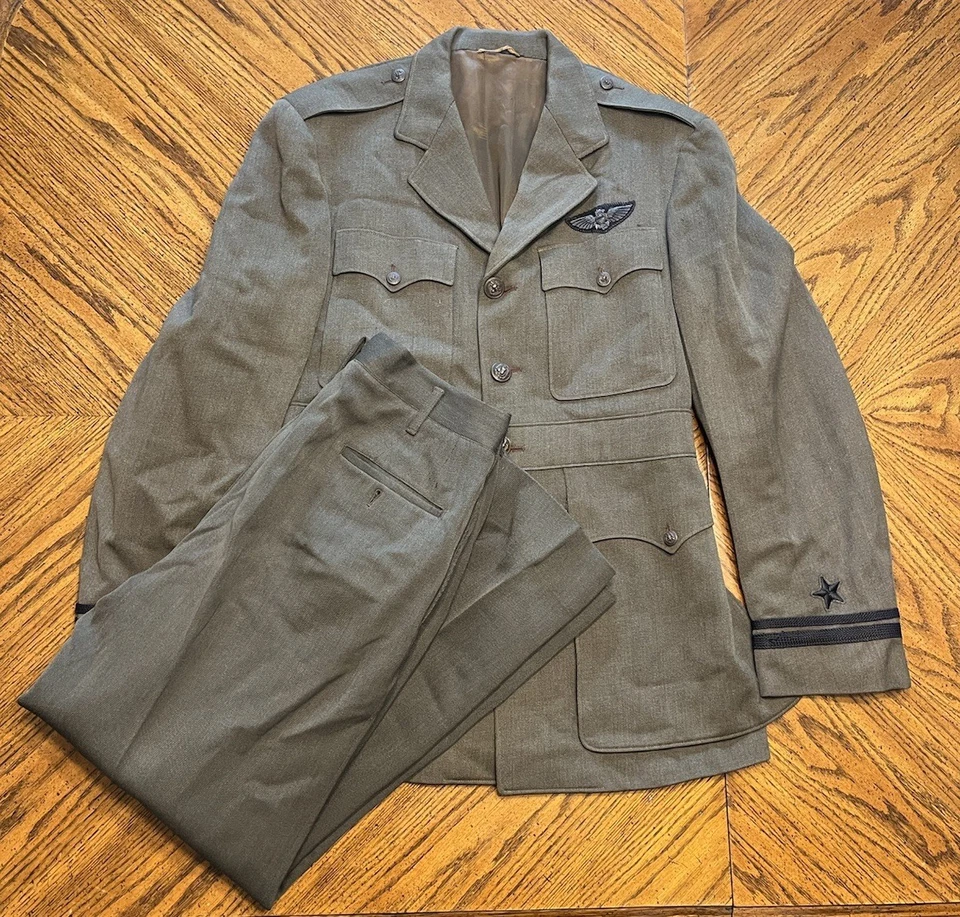 Vtg Original WWII USN Green Aviator Pilot Uniform Blazer & Pants  - Image 1 of 4