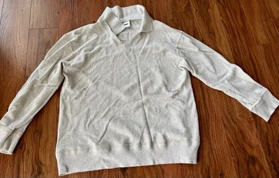 DKNY Classic Women’s Lightweight Cream Cotton/Linen V-Neck Polo Sweater Size M - Image 1 of 4