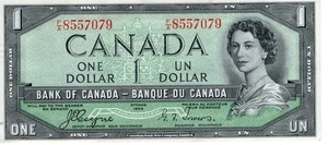 Bank of Canada 1954 $1 Dollar Coyne-Towers Prefix F/A UNC Devil's Face Portrait - Picture 1 of 2