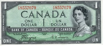 Bank of Canada 1954 $1 Dollar Coyne-Towers Prefix F/A UNC Devil's Face Portrait - Image 1 of 2